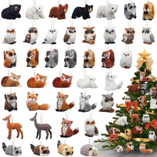 Plush Animal Christmas Ornaments, Felt Woodland Forest Furry Animals for Christmas Tree Ornaments Backpack Holiday Party Hanging Decoration Home(40 Pcs,Classic)