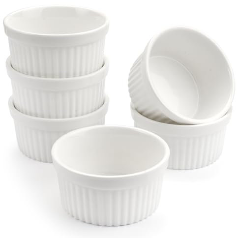 TESSTSY Set di 6 Pirottini per Soufflé Set, Stampi per Soufflé in Porcellana Bianca, 180 ml Pirottini per Soufflé da Forno Ciotole per Creme Brulee, Budini, Salsa, Snack, Fruttoda (bianco)