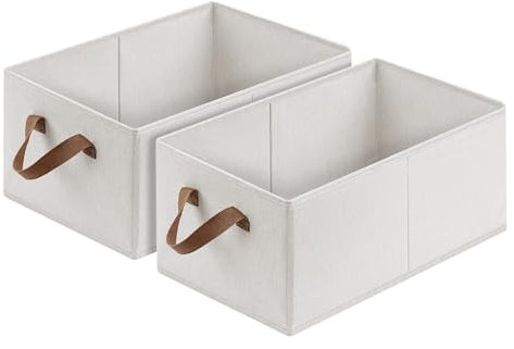 DIMJ Kleiderschrank Organizer Aufbewahrungsboxen Stoff - Faltbare Boxen Aufbewahrung groß 45x28x20cm 2er Set für Kisten Kleiderschrank Kleiderboxen, Stoffboxen, Ordnungsbox, Hellbeige