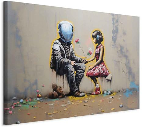 murando - Wandbilder XXL Banksy art 120x80 cm 1 tlg - Wand Deko Leinwand Bilder Groß Wanddeko Wohnzimmer Schlafzimmer Kunstdrucke - Abstrakt Kosmonaut auf grauem Hintergrund Wand h-H-10026-b-a