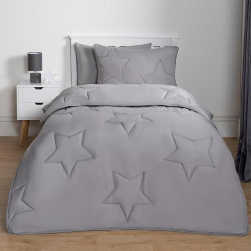 OHS Double Duvet Coverless 7.5 Tog, Soft Summer Duvet Fabric Comfortable Washable Star Quilted Design Double Bed Duvets & 2 Pillowcases, Grey