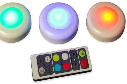 Leomark Kit de lumière LED avec télécommande – 3 petites ampoules LED à changement de couleur à piles idéales pour jouets, meubles et décoration [Classe énergétique A++]