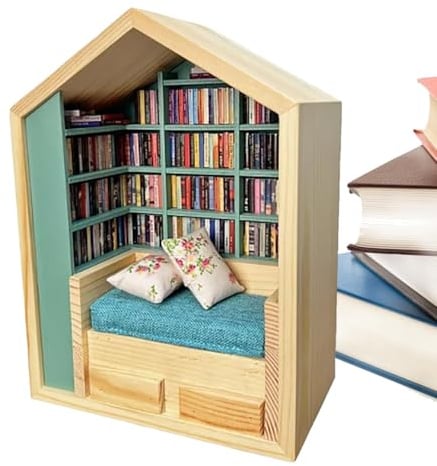 Holzhaus Kit - Handgemachtes Puzzlebuch | Holzwelt mit kreativem Handwerk und kleinem Bücherregal Design | Holzdekoration für Wohnzimmer und Schlafzimmer | Perfekt