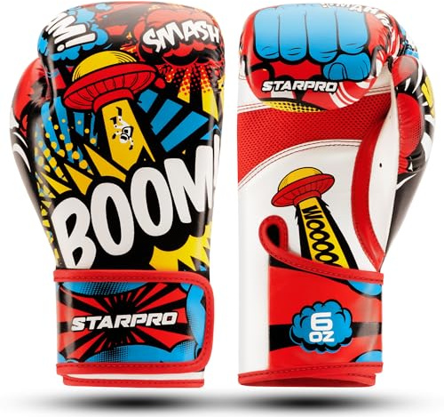 Starpro Kinder Boxhandschuhe Training Sparring - 6oz 8oz | Muay Thai Boxsack Kickboxen Pro Sparring Punchinghandschuhe Mitts Boxsack Fitness Übung | Junior Schwarz Rot Kunstleder Boxing Gloves