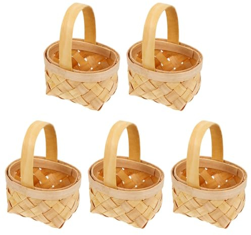 Amosfun Mini Woven Basket Set of 5 Small Wicker Baskets with Handle 3.15X2.56X1.97 Inch Rustic Storage Container for Candy Packaging Wedding Confetti Party Favors