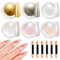 Gold Chrome Nail Powder BISHENGYF - Shiny Mirror Glitter Effect Chrome Nail Powder Fairy Mermaid White Pearl Nail Chrome Powder for Nails Art DIY Decoration