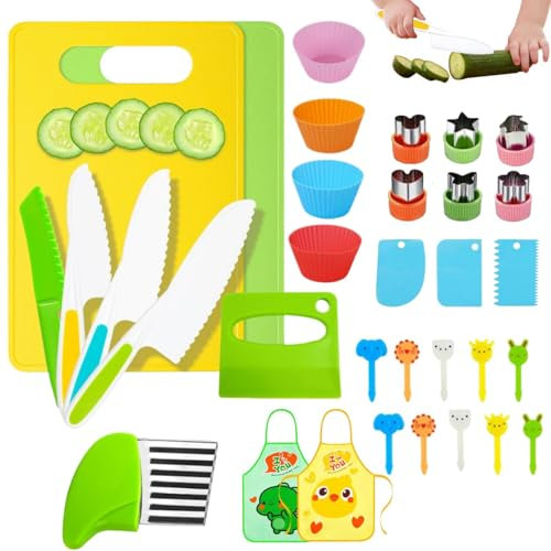 Ylnailky Kinderküchengeräte,Kindersicheres Küchenset,Küchenmesser-Set für Kleinkinder - Kinder Kochmesser-Set, Kindermesser Schneiden Rollenspielset für Küchenspiel