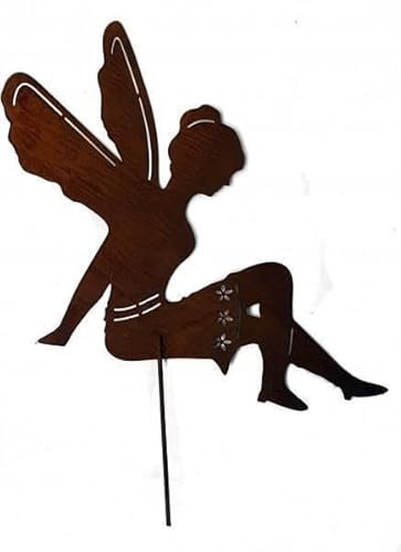 Der-Porzellan-Laden Edelrost Elfe zum Stecken (sitzend, klein), dekorative Rostdeko Gartendeko Figur aus Metall, Höhe ca. 35 cm, wetterfest für Balkon oder Terrasse