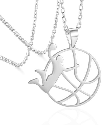 VASSAGO Basketball-Halskette für Damen und Herren, Edelstahl, Sport-Anhänger, Halskette für Basketball-Liebhaber, Spieltag, Teamschmuck, Geschenk