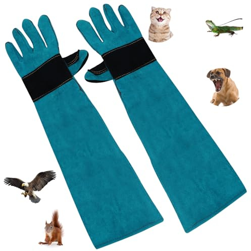 WPPQWP Bissfeste Handschuhe für Hunde und Katzen, 60cm Dornenfeste, Kratz- und Bissfeste, Verdicktes Rindsleder für Haustierhaarpflege, Haustiertraining, Schweißen, Gartenarbeit (60, Zentimeter)