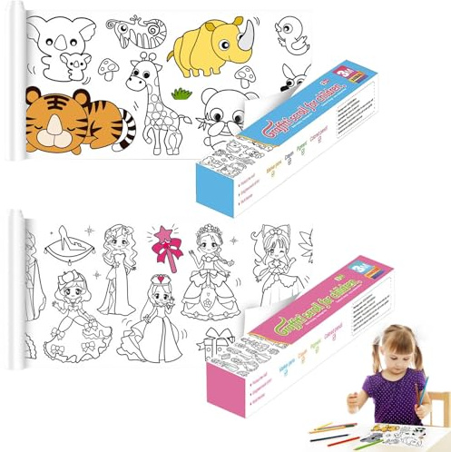 XIATIAN 2 Pièces Rouleau Papier Dessin pour Enfant 30x300 cm (B) | Motif est Riche, Faciles à Appliquer et à Retirer, Rouleaux Dessin Coupables pour Enfants Jouets D'art et de Créativité