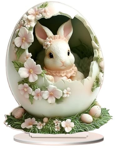 iSpchen 2D Acryl Osterhase Dekor, Osterhasen Statue Frühlings Osterdekoration für den Urlaub, 2D flachen Kaninchen Ostereier Häschen Dekor Acryl Tisch Häschen Frühlingsdeko Ostergeschenk