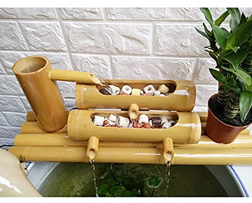 HUIBBGO Fontaine à Eau en Bambou, Fontaine d'intérieur/extérieure, 45 cm + Seau filtrant, fabriquée à la Main