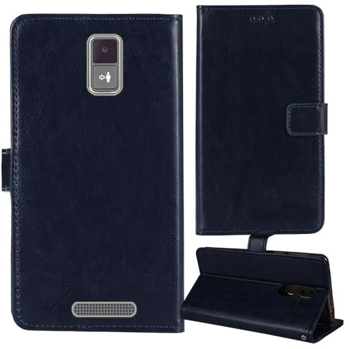 Tnviud Stand Retro Flip Leather Case Protector Bumper For Panasonic KX-TU160EXG 2.4 Protection Phone Cover Skin Folio Wallet Magnetic (Dark Blue)