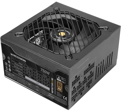 Mars Gaming MPB750SIM, Fuente Alimentación Full Modular ATX 750W, 7 Años Seguridad, 80Plus Bronze 230V EU, 90% Eficiencia, Ventilador SI Extreme Silence 140mm, Tecnologías AI2-RPM, DC-DC y SMD, Negro