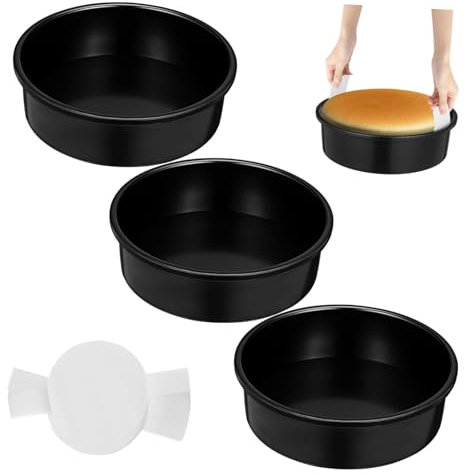 LIFKOME 3 Stück Kuchenform Backvorgänge Runde Backpfanne Formen für Hochzeitstorten Pergamentpapier für Käse Luftfritteusenpapier Macaron-Pergamentpapier Kohlenstoffstahl Schwarz