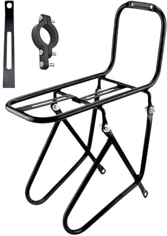 Front Pannier Rack, Front Pannier Rack, Accessories Front Fork Holder with Shelf and 15 kg Load Capacity for Fork Diameter, Black