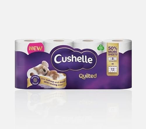 CCUushelle Quilted 3-Ply Double Size, Longer Lasting Rolls Toilet Tissue Rolls, 8 Toilet Rolls, 1 x 8 Pack