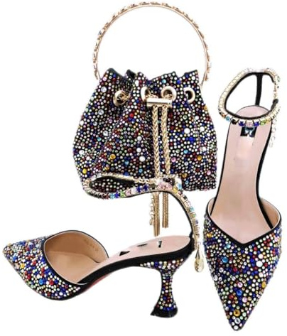 Spitze Schuhe und Bag Set All-Diamond-verschönerte Metall-Schuhparty (40)