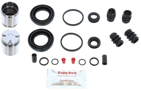 Bigg Red Rear Brake Caliper Piston and Cushion Repair Kit, Compatible with Rover MGF MGTF 1995–2009, Complete Rear Caliper Rebuild Kit with Pistons, Seals and Cushions
