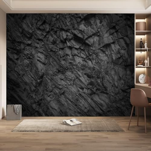 Vlies Fototapete Felsen 3D Effekt 200x140 Schwarz Foto Tapete Schlafzimmer Wohnzimmer Moderne XXL Wandtapete Groß Vliestapete Fototapeten Poster Wand Dekoration a-2890