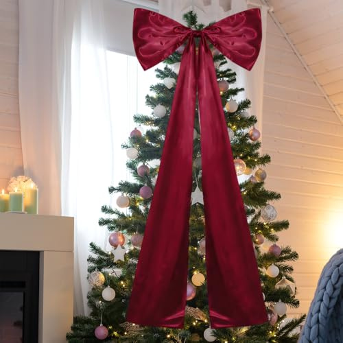 BDKMMS Weihnachten Riesige Schleifen, 50x117cm Große Schleifendekoration mit Draht, Hintergrund Satinschleifen für Hochzeit, Weihnachtsbaum, Geburtstagsfeier