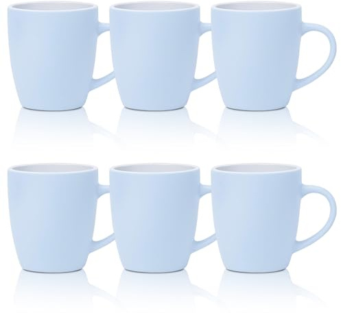 XPJBKC Coffee Mugs Sets of 6, 350ml Blue Tea Cups with Handle, Stoneware Coffee Mug Dishwasher & Microwave Safe, Ceramic Coffee Cup Set for C-offee, Milk, Tea, Latte and Hot Chocolate, Blue