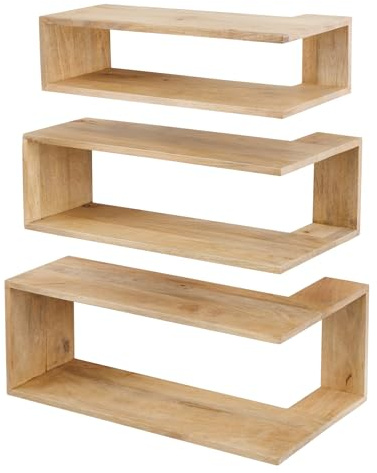 Riess Ambiente Wandregale SURREAL 65cm - Natur - Mangoholz 3er Set | Montiert, Massivholz, einzigartige Maserung, für Deko, handgefertigtes Unikat, pflegeleichte Oberfläche