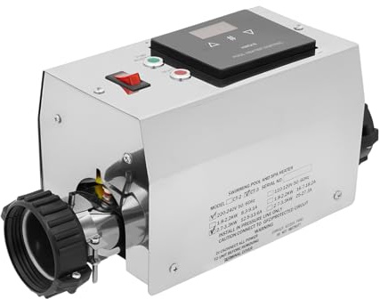 DWIKRYT 3000W Schwimmbadheizung, Elektrisch Poolheizung, Poolheizung Elektro-Durchlauferhitzer mit Anzeigelampen und emperaturregler für Schwimmbäder Spa-Pools Badewannen