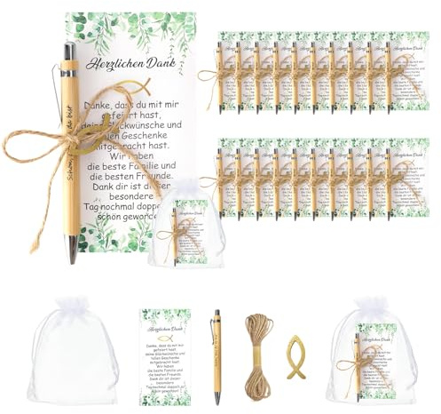 Gastgeschenke Kommunion 20 Sets, Schön Dass Du Da Bist Holz Kugelschreiber Stifte Mit Dankeskarte, Holz Fische, Organzabeutel, Dankeschön Taufe Konfirmation Hochzeit Jugendweihe Gast Geschenke