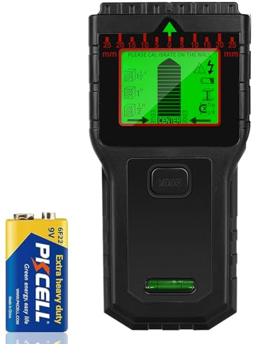 Leitungssuchgerät - Multifunktionaler Stud Finder mit LCD-Display & Audio-Alarm, Kabel- und Metallsucher für Holz, AC-Leitungen, Bolzen, Rohre & Balken, Schwarz