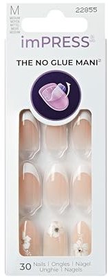 KISS imPRESS Desgin Spring French Tip Press On Nails, Buttercup Shine, White, Medium, 30 Count