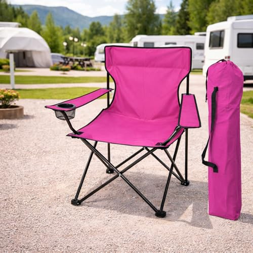 Anglersessel Campingstuhl Faltstuhl Anglerstuhl Regiestuhl Pink mit Getränkehalter und Tasche