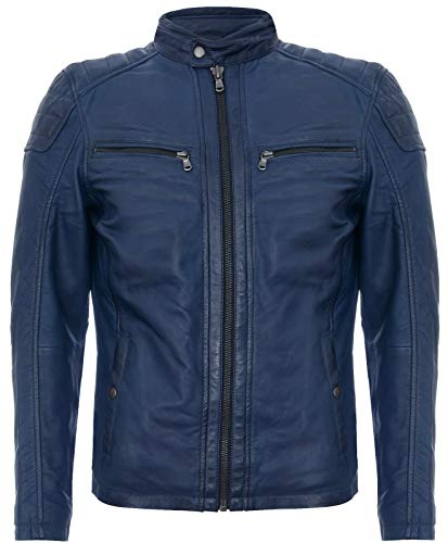 Mens Leather Jacket Vintage Quilted Retro Racing Zipped Biker