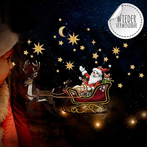 ilka parey wandtattoo-welt Fensterbilder Weihnachten Fensterbild Weihnachtsmann Schlitten wiederverwendbar Fensterdeko Winter Kinder bf83 - ausgewählte Größe: *4. Weihnachtsmannschlitten*