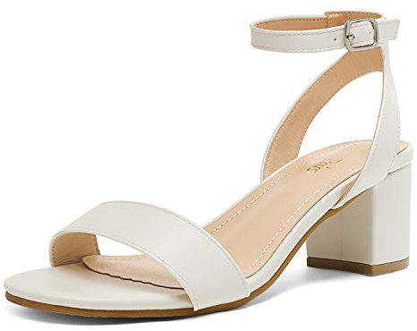 DREAM PAIRS Women's Sandals Open Toe Ankle Strap Low Block Chunky Heels Sandals Party Dress Pumps Shoes CARNIVAL,Size 6,White/Pu,CARNIVAL