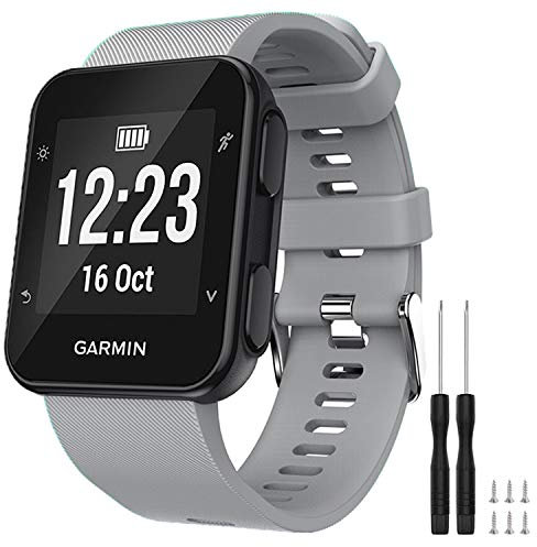 TopPerfekt Armband kompatibel mit Garmin Forerunner 35, weiches Silikon Ersatz-Uhrenarmband für Garmin Forerunner 35 Smart Watch, passend für 130-230 mm Handgelenk (Grau)