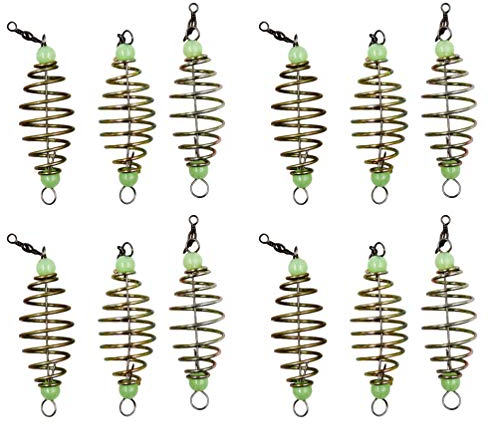 BESPORTBLE 12 Stück Fischköder Käfig Futterkorb Angel Kohlenstoffstahl Oliven Stil Angeln Köder Feeder Halter Behälter mit Leuchtenden Perlen Angelzubehör