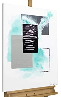 Kunstloft Cuadro decorativo | 100% PINTADO A MANO | 60x80cm | Pintura 'Cloudy Interaction' | Abstracto | Gris Turquesa | Cuadro moderno en lienzo