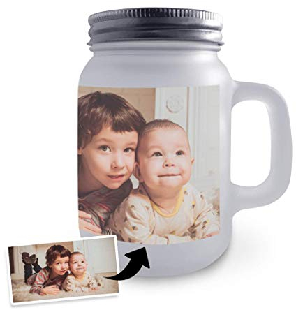 Jarra de Cristal con Tapa y Pajita Personalizada Con Foto