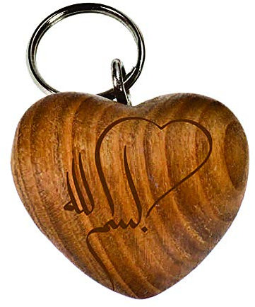 Porte-clés en forme de cœur gravé au laser islamique Bismillah en bois de cerisier huilé - Dimensions : env. 4 x 3 cm - Poids : 10 g