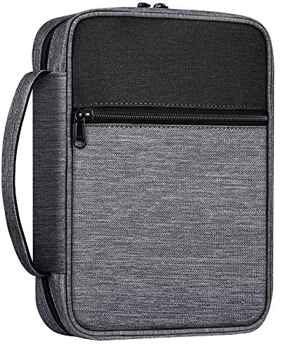 FINTIE Bibelhülle Bibelumschlag, Tragen Bibel Buchumschlag in Standardgröße, Bibeletui mit Griff und Reißverschluss Tasche, Bibelüberzug Geschenk für Männer Frauen, (Grau/Schwarz)