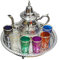 Ensemble de thé marocain complet. Comprend une théière de 800 ml, un plateau de 32 cm 6 verres en verre