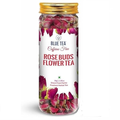 BLUE TEA - Rose Buds Herbal Tea - 1.06 Ounce | Grade A | DETOX TEA | Caffeine Free Herbal Tea - Vegan - GMO-Free - Food Grade Pet Jar |