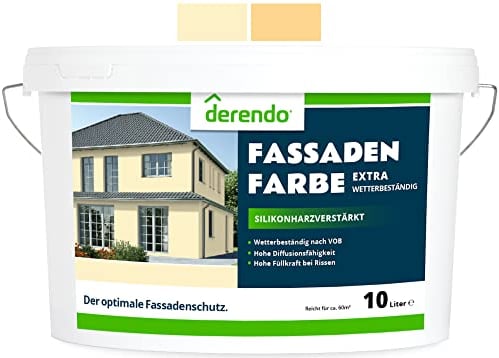 Derendo Fassadenfarbe orange 10l mit EXTRA hohem Wetterschutz, matte silikonharzverstärkte Fassaden Farbe, hohe Deckkraft und gute Füllkraft bei kleinen Rissen (Pastellorange 5-1)