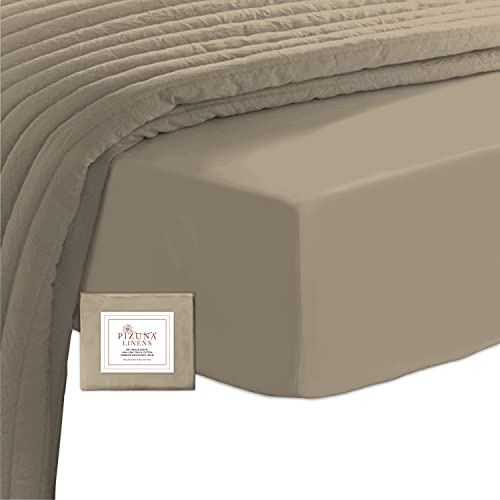 Pizuna 400 Fadenzahl Baumwolle spannbettlaken 190x200-200x200cm Einfach Taupe, 100% Langstapelige Baumwolle Spannbetttuch, Weiche Mako Satin-Webart passt bis zu 40cm Matratzenhöhe Mako Satin
