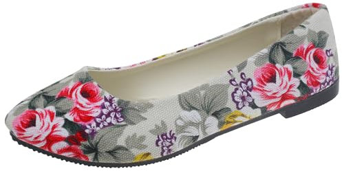 Hwalleum Ladies Floral Printed Ballet Flats, Womens Casual Comfort Round Toe Flat Pumps Girls Elegant Flower Printing Flat Shoes Office Shoes Driving Loafers Wedding Flats White
