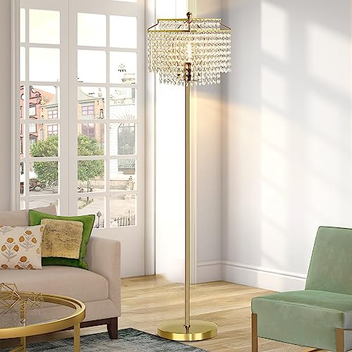 ZASTION Luvkczc Kristall Stehlampen für Wohnzimmer, Elegante Stehlampen für Schlafzimmer, Moderne Stehleuchte Hochstangenlampe mit Kristalllampenschirm, Büro, 8W LED Birne Enthalten