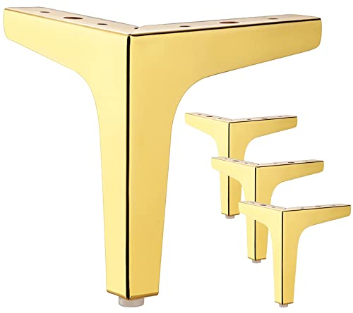 LONGZG Lot de 4 pieds de meubles triangulaires en métal doré de 13 cm, adaptés pour armoire, canapé, table basse, meuble TV et autres pieds de meubles.