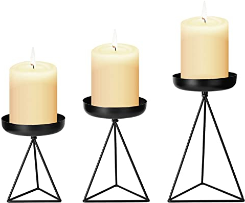 Kerzenständer 3er Set, Queta Metall Deko Kerzenleuchter in Unterschiedlicher Größe, Gold Kerzenhalter für Schlafzimmer Hochzeit Esstisch Küche Romantisches Geschenk (Schwarz)